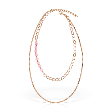 Colier lariat cu piatra lunii, Pink Cat Eye