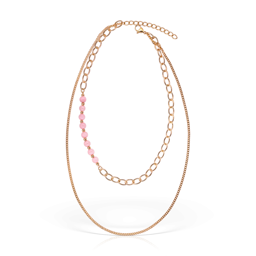 Colier lariat cu piatra lunii, Pink Cat Eye