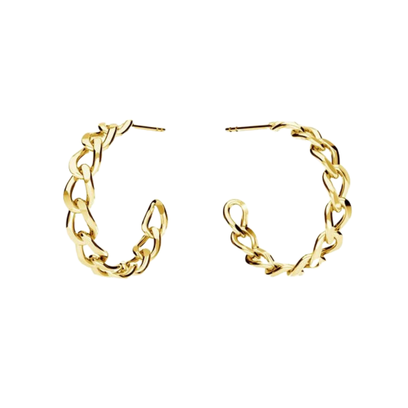 Cercei Chain Hoops din argint 925 placati cu aur de 18K, cu tije, diametru 2.3 cm